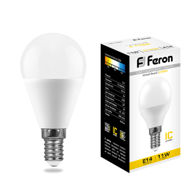Лампа светодиодная LED 11вт Е14 теплый матовый шар Feron