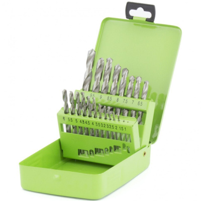 Набор сверл по металлу, 1-10 мм (через 0,5 мм+3,2и4,8 мм), HSS, 21шт, мет.бокс, цилин.хв.// СИБРТЕХ