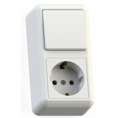 Блок ''UNIVersal'' серия "Олимп", о/у, выключ. одноклав. 10А+ розетка с/з 16А, 220В, вертик. бел. (е