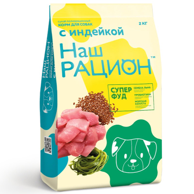 Корм Наш Рацион д/собак индейка 2 кг