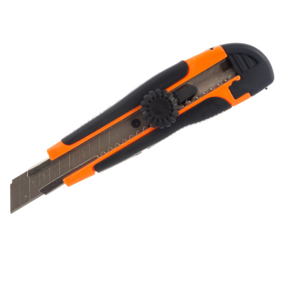 Нож с выдвижным лезвием 18 мм, двухкомпонентный корпус, винтовой фиксатор, Вихрь 73/10/10/3		