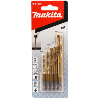 Набор сверл Makita по металлу HSS-TiN 5 шт   B-57308