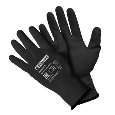 Перчатки "Для точных работ", полиэстер, полиуретан, в и/у, 8(M), черные, Fiberon  PR-PU052