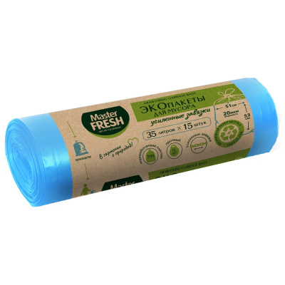 ПАКЕТЫ ДЛЯ МУСОРА С ЗАВЯЗКАМИ "ЭКО" 35 Л РУЛОН 15 ШТ. (ГОЛУБЫЕ) 20 МКМ (1/25) "MASTER FRESH"