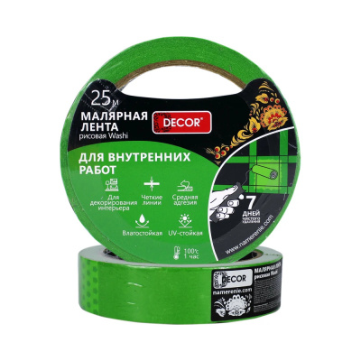 Лента малярная DЕCOR 38 мм х 25 м, зелен., для внутр. работ (63шт/уп)