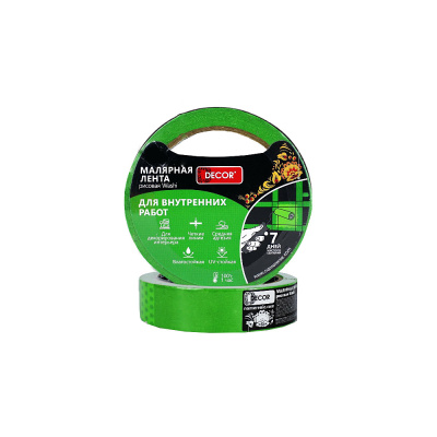 Лента малярная DЕCOR 9 мм х 25 м, зелен., для внутр. работ (243шт/уп)
