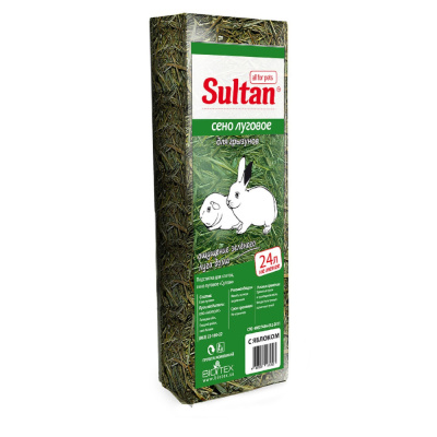 Сено Султан луговое д/грызунов с яблоком 24л