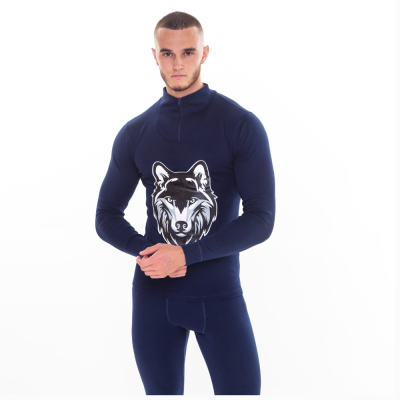 Термобельё мужское 470 цв4 (фуфайка, кальсоны) принт волк, цвет т.синий, р-р 50 7894731