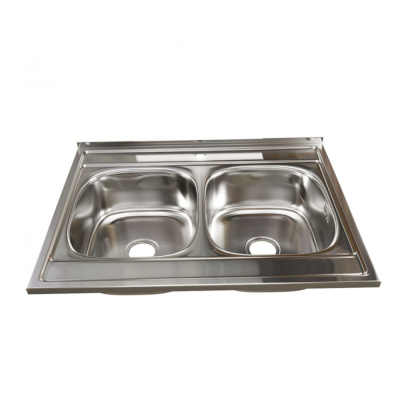 Мойка 60х80 (0,6) 2-х чаш вып 3 1/2 MIXLINE 18см с сифоном