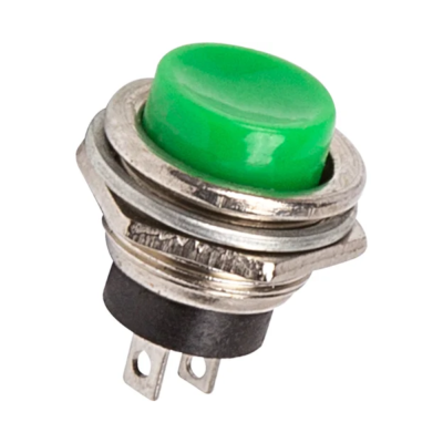 Выключатель-кнопка  металл 250V 2А (2с) (ON)-OFF  D16.2  зеленая  REXANT, 36-3353