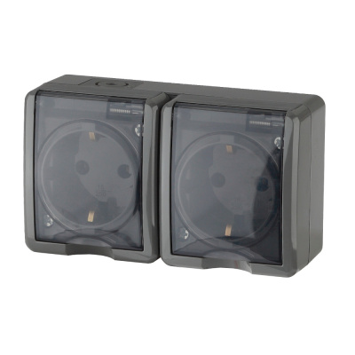 Розетка 2*2Р+Е IP54 16А-250В ОУ Эра Эксперт серый