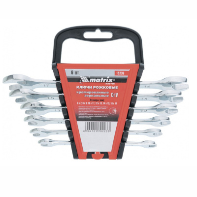 Набор ключей рожковых 6шт. (6-17мм), CrV, Elliptical, зерк. хромирование// Matrix