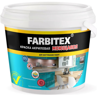 Краска акриловая  моющаяся (3 кг) FARBITEX