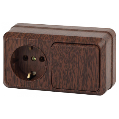 Блок розетка+выкл. гориз. 10(16)А-250В, IP20, ОУ, венге Intro Quadro 2-701-10 