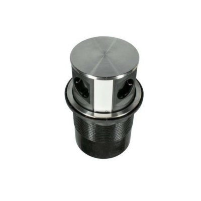 Выдвижной блок розеток,мини колонна MAC (серебристо-чёрный, крышка из нерж. стали, на 4 розетки)