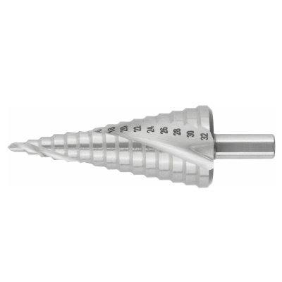 Сверло ступенчатое HSS по металлу, спиральный профиль, 15 ступеней, 4-32 мм