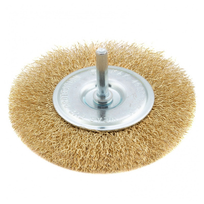Щетка д/дрели 100мм, плоская со шпилькой, латунир. витая проволока//MATRIX