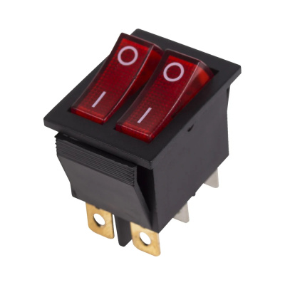 Выключатель клавишный 250V 15А (6с) ON-OFF красный  с подсветкой  ДВОЙНОЙ  (RWB-511, SC-797) REXANT 