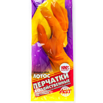 Перчатки латексные Волшебница Лотос с х/б напыл, размер S, AST