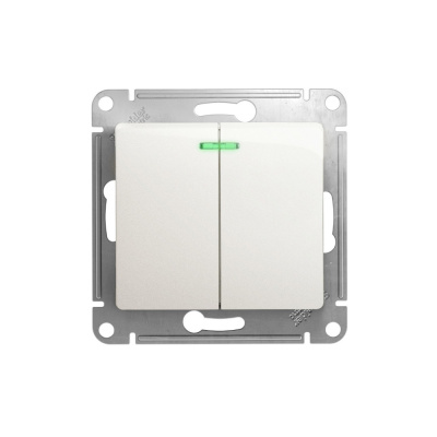 Выключатель двухклавишный с подсветкой схема 5а перламутр в рамку GLOSSA 