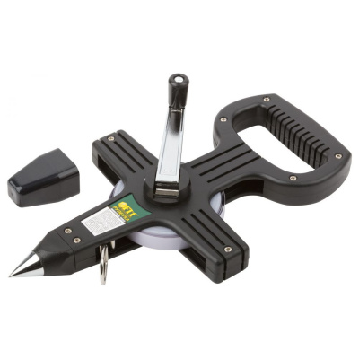 Рулетка землемерная, стальная лента, черный открытый пластиковый корпус 50 м