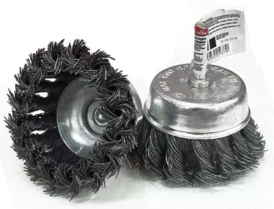 Корщетка чашечная, со шпилькой, стальная витая проволока 65 мм