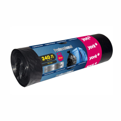 Мешки для мусора York строительные сверхпрочные, 240 л, рулон 10 шт