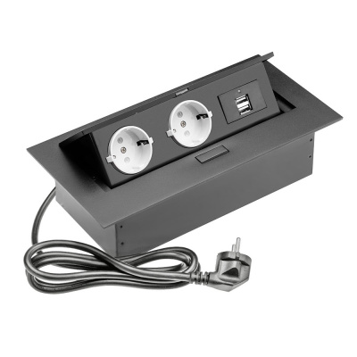 Встраиваемая розетка SETESBT-2UC-20 (чёрная, на 2розетки, 2 USB)