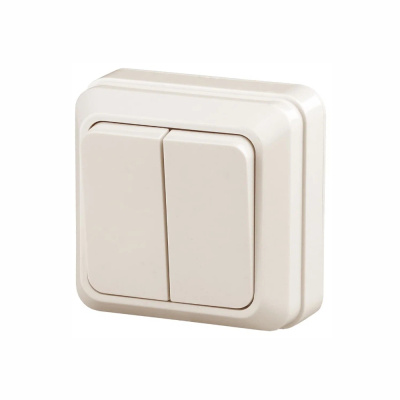 Выключатель двойной, 10А-250В, IP20, ОУ, сл.кость Intro Quadro 2-104-02 