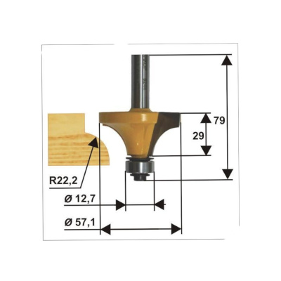 Фреза кромочная калевочная ф57.1х29, r22.2, хв.12мм