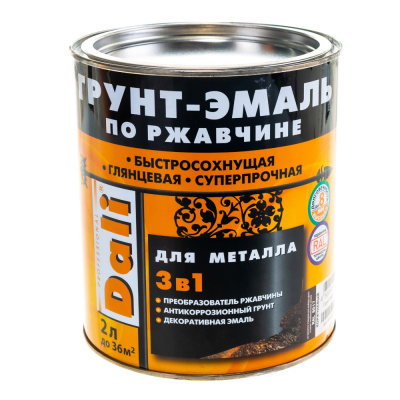 ГРУНТ- ЭМАЛЬ ПО РЖАВЧИНЕ "DALI"  3 В 1 КОРИЧНЕВАЯ (RAL 8017)  2 Л (3) "РОГНЕДА"