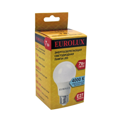Лампа светодиодная LL-E-A60-7W-230-4K-E27 (груша, 7Вт, нейтр., Е27) Eurolux 