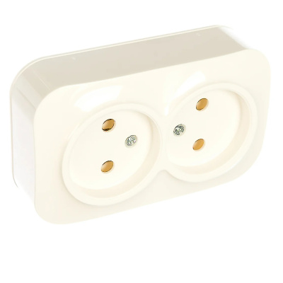 Розетка двухместная серия IONICH, б/з, о/у, 16А, 220В, белая (еврослот)