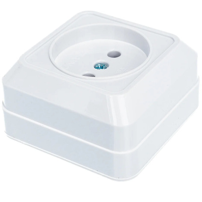 Розетка без заземления белая наружная Олимп 