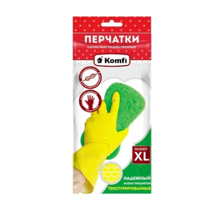 Перчатки хозяйственные латексные XL желтые Komfi/240/12 DGL019P 