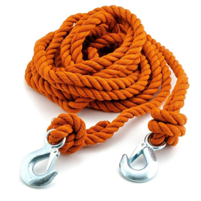 Трос буксировочный трехпрядный канат  ПРЕМИУМ 10 т 2 крюка, 6 метров, сумка