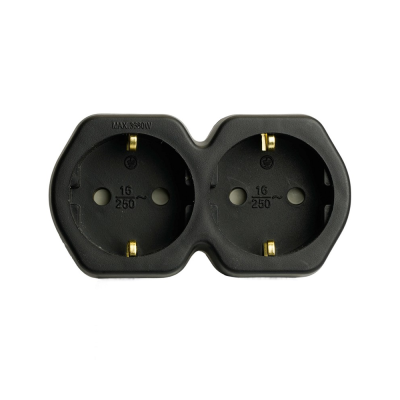 Разветвитель сетевой 2-местный с/з, ADP16-12-21, черный, STEKKER 