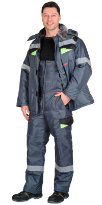 Костюм "ХОВАРД":зим.куртка дл.,п/к,т.-серый с черн. и лимон.отд. р.104-108/182-188