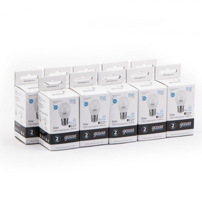 Лампа светодиодная LED 8вт 230в, Е2 7, белый, шар Gauss Elementary