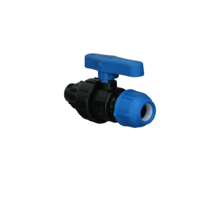 Кран шаровой компрессионный внутр.резьба+наруж.резьба PN10 1/2"х1/2"  для ПЭ труб, РТП