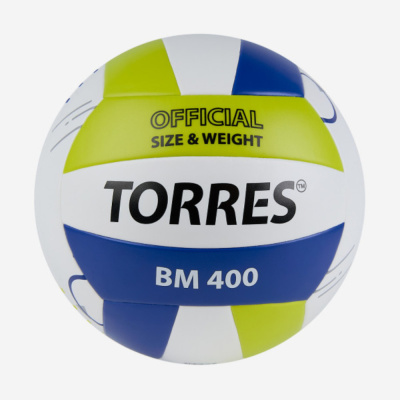Мяч вол. TORRES BM400, V42315, р.5, синт. кожа (ТПУ), клееный, бут.кам., бело-сине-зелен