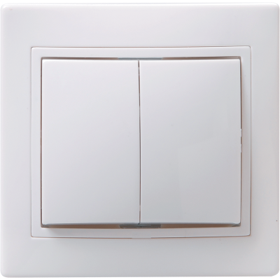 Выключатель двухклавишный  скрытый белый в сборе КВАРТА
