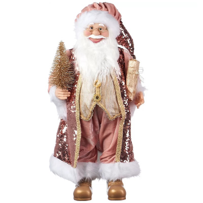 Сувенир новогодний Санта-Клаус с подарком и елочкой, 60 см, розовый