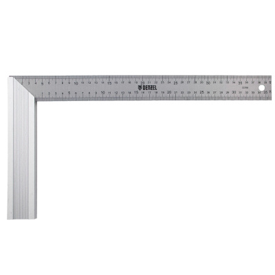 Угольник стальной, нержавеющая сталь, градуировка, алюминиевое основание, 400 мм// Denzel