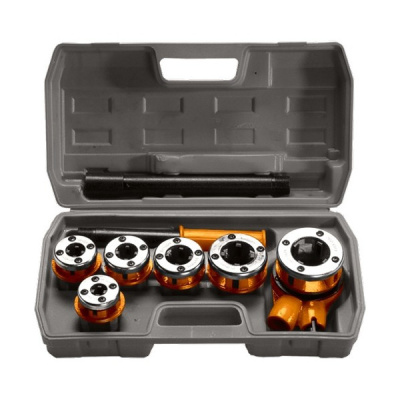 Набор клуппов 1/4"-3/8"-1/2"-3/4"-1"-1,25"+плашкодержатель с трещоткой, 9пр.