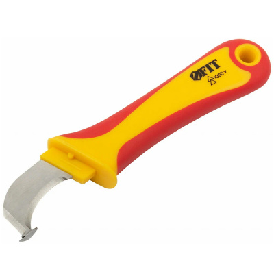 Нож изолированный 1000 В с пяткой, нерж.сталь, 170 мм, лезвие 37 мм, прорезин.ручка 10604ф