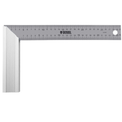 Угольник стальной, нержавеющая сталь, градуировка, алюминиевое основание, 300 мм// Denzel