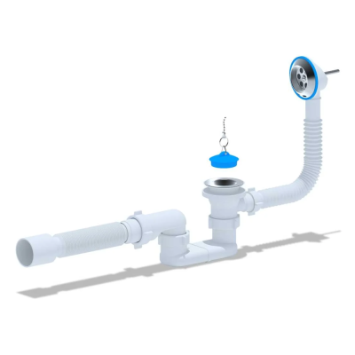 Сифон Ани д/ванны плоский с выпуском 1 1/2 40*50 055E с переливом, с гибкой трубой 40/50