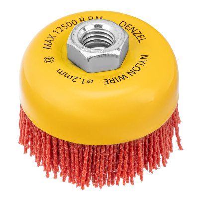 Щетка для УШМ, 75 мм, Чашка, нейлоновая щетина, М14// Denzel