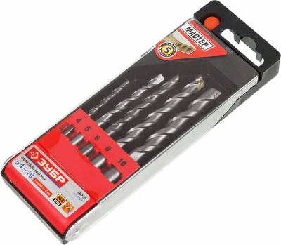 Набор ЗУБР Сверла ЗУБР "ПРОФИ" по бетону, ударные, 4;5;6;8;10мм, 5шт.